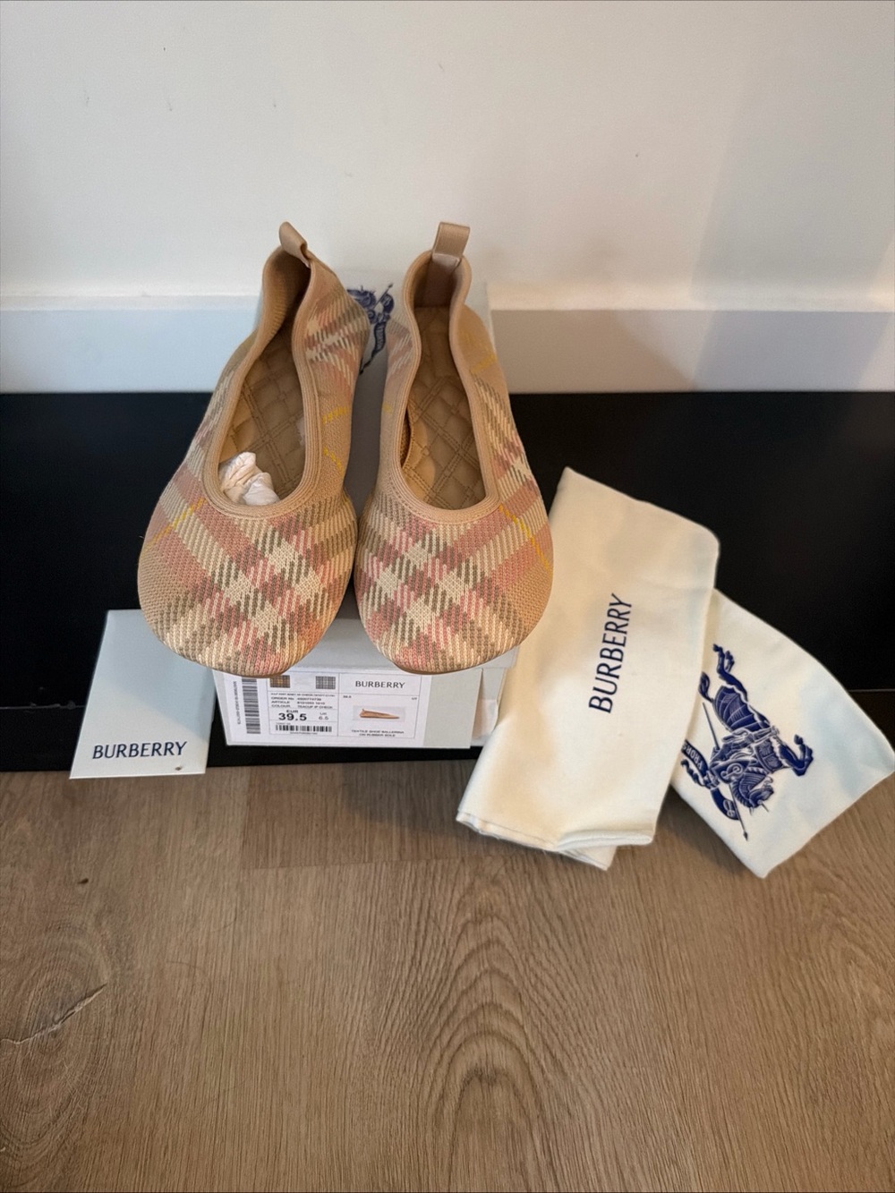 Burberry Knit Check Slip-On Flats in Beige, Pink & Yellow